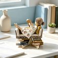 thumbnail image 7 of Wood Carved Style Resin Reading Figurine with Display Stand "Just A Who Loves Books", Book Lover Statue Desktop Tabletop Ornament for Bookshelf Library Office Home Decor Gift, 7 of 7