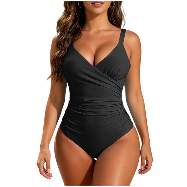 Trajes de Baño de Corte Alto para las Mujeres de Verano Color Sólido Traje de Baño de Correa sin Espalda, Nylon Spandex con Cojín de Pecho sin Cables