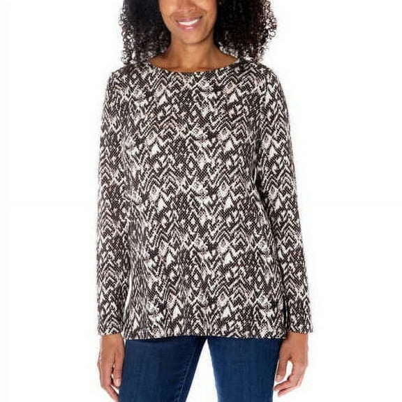 Mario Serrani Women's Crew Neck Long Sleeve Tunic Top, Black/Ivory, M