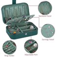 thumbnail image 2 of Joyero, pequeño estuche de viaje portátil de cuero PU, organizador de 2 capas, cajas de almacenamiento para anillos, pendientes, collares, pulseras, color verde, 2 of 7