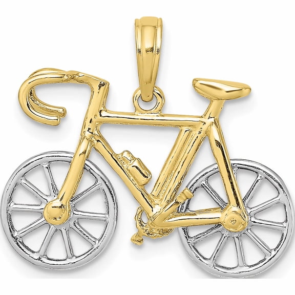 10K Two-Tone With Rhodium 3-D Ten Speed Bicycle Charm (15.4 X 22.9) Made In United States -Jewelry By Sweet Pea