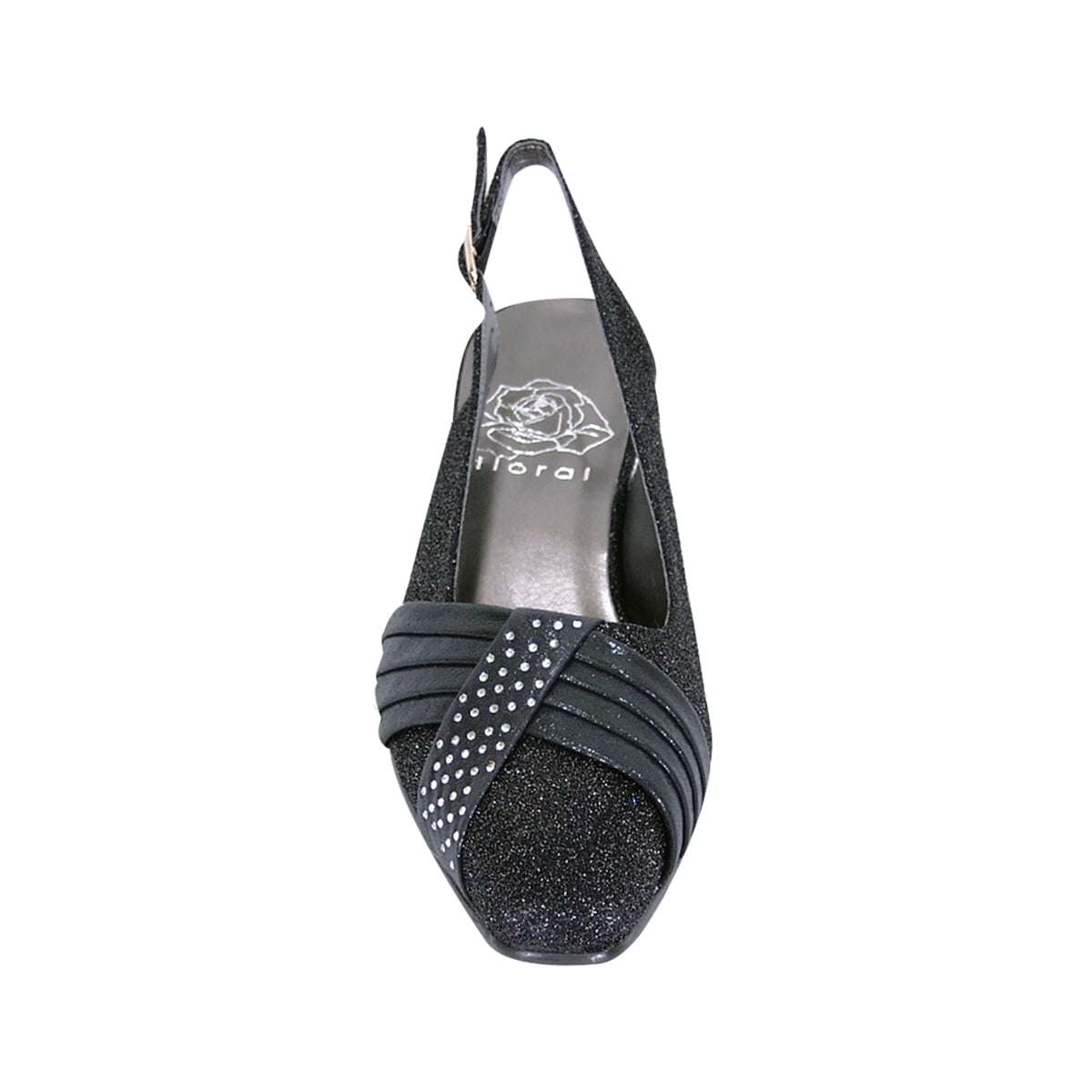 FLORAL Layla Women's Wide Width Glittery Slingback with Pleated Front Crystals BLACK 12