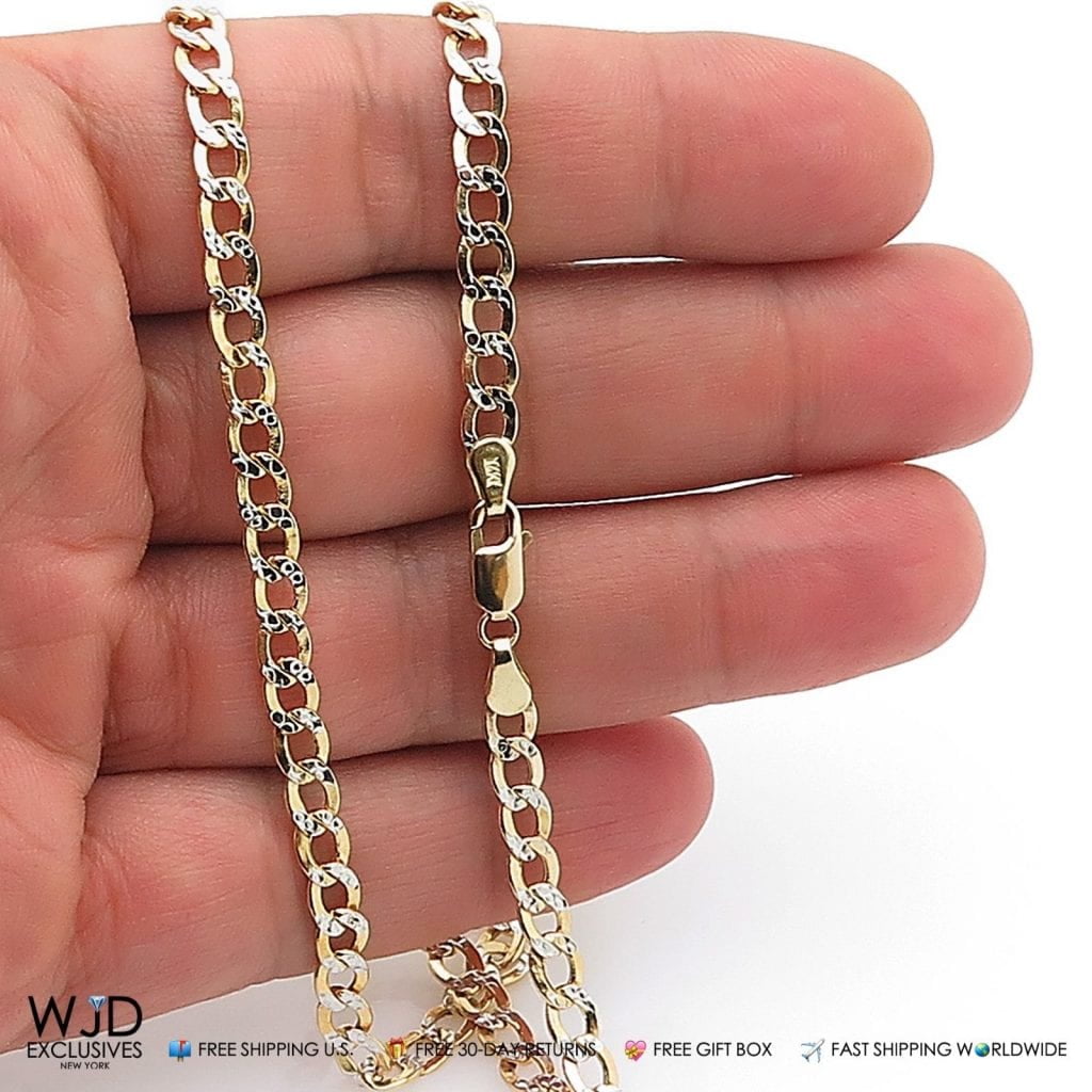 14K Solid Yellow Gold Diamond Cut 5mm Cuban Link Chain