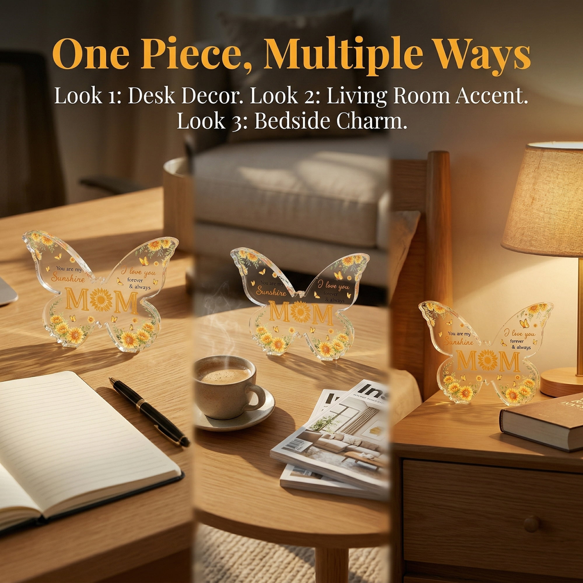 Unique Bargains Acrylic Butterfly Gift Inspirational Desk Plaque Ornament Yellow 3in