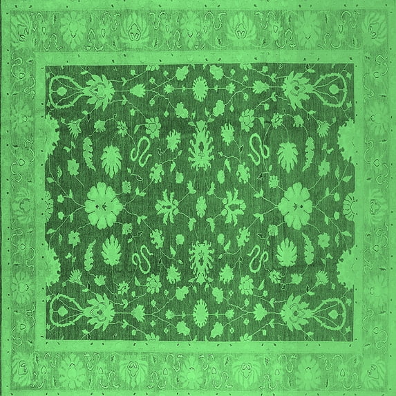 Ahgly Company Indoor Square Oriental Emerald Green Industrial Area Rugs, 6' Square