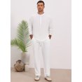 thumbnail image 2 of DARING DIVA Men's 2-Piece Linen Long Sleeve Beach Sets Shirt and Pants M White, 2 of 7