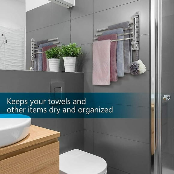 180 Rotation Towel Holder Stainless Steel Bath Towel Holder With 4-armed Swivel Arm Towel Rail Wall-mounted Bathroom Towel Rails Brushed For Bathroom