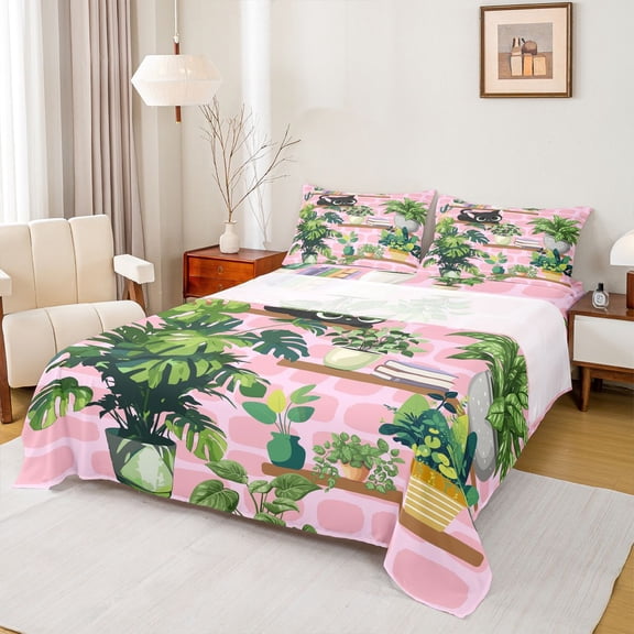 jejeloiu Black Cat Bed Sheets Kids,Cartoon Kitten Print King Sheets For Girls,4pcs