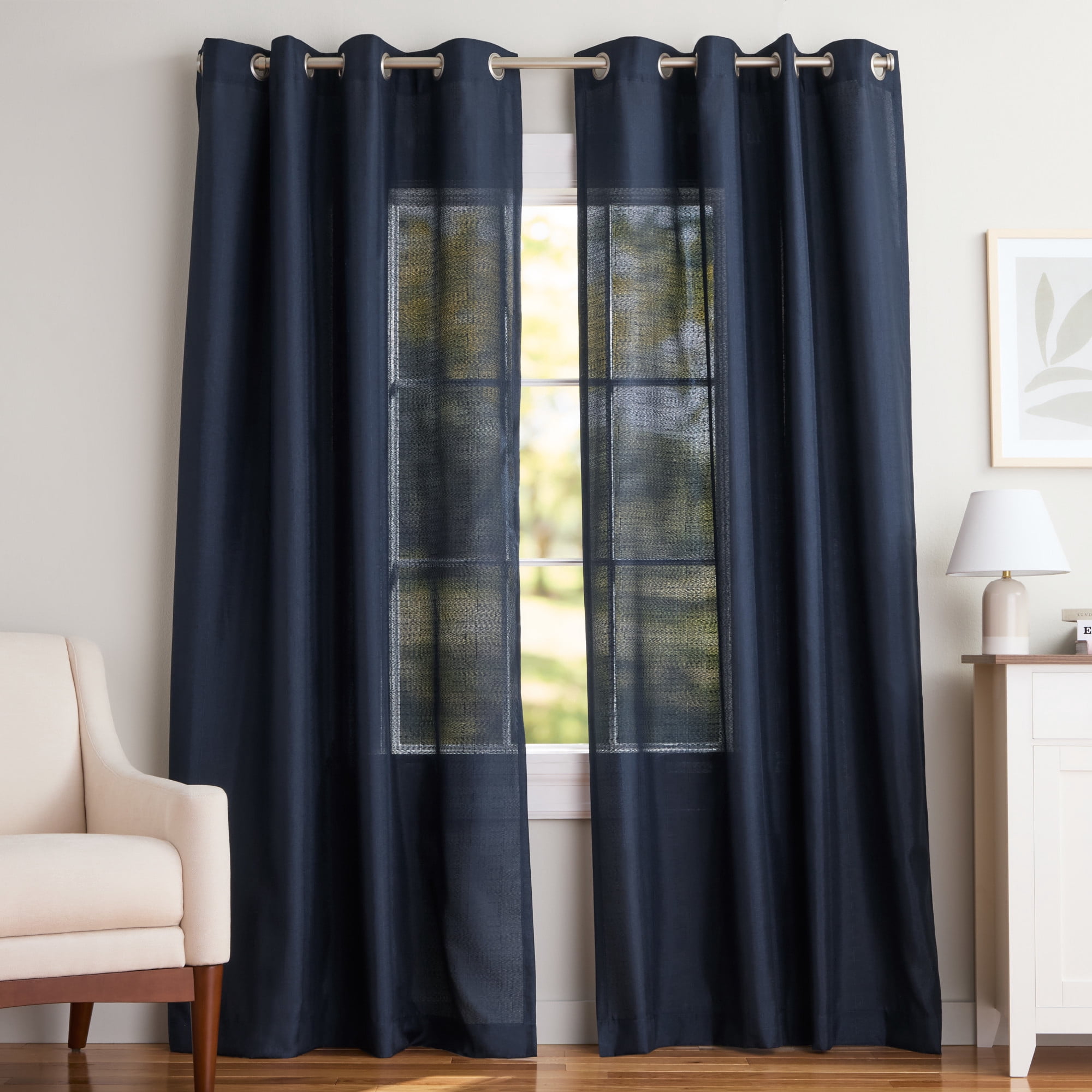 Exclusive Home Curtains Loha Linen Grommet Top Curtain Panel Pair, 54x84, Peacoat Blue