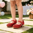 thumbnail image 2 of VeFlora Girls Dress Shoes, Glitter Princess Shoe, Flower Mary Jane Low Heels, Party Wedding Prom Footwear for Toddler Kids(Red/11.5-12 Years Big kids), 2 of 8