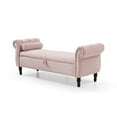 thumbnail image 3 of Storage Bench for Bedroom End of Bed Zarler Rolled Armed Velvet Ottoman Couch Long Bench Bedroom Bench with Storage, Pink, 3 of 8