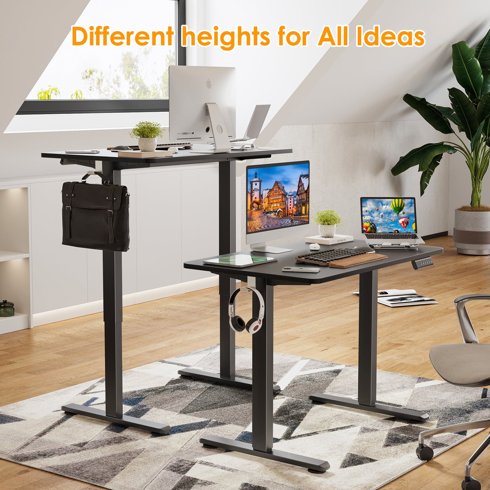 Farini Adjustable Standing Desk for Home Office, 40"x24" Electric Sit-Stand Desk with Splice Board, Black