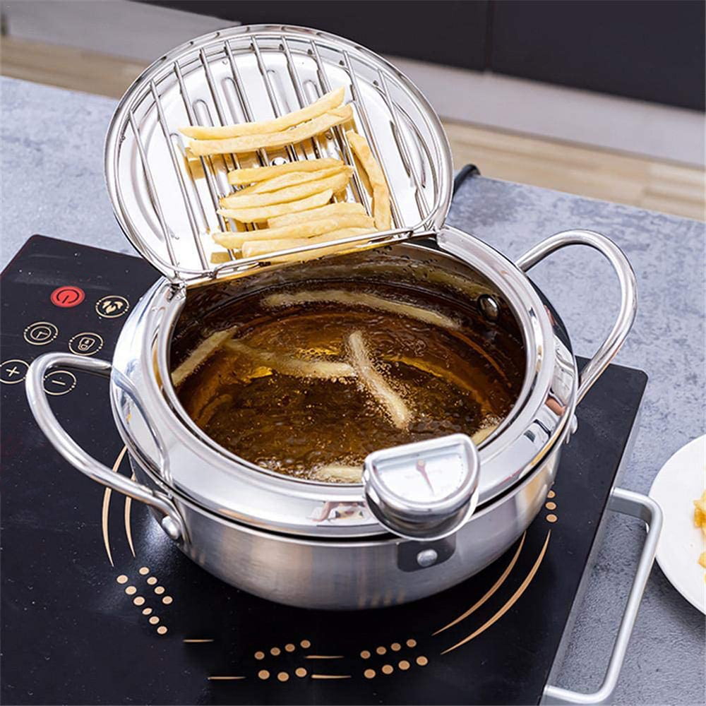 Basket & Lid 20/22cm Quality Stainless Steel Induction Deep Pot Chip Pan Fryer 