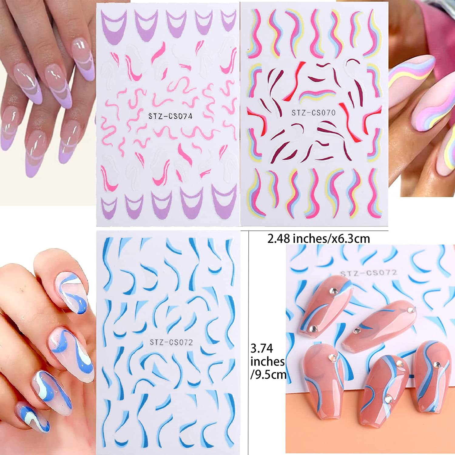 French Swirl Nail Art Stickers Decals Nail Art Supplies French Swirl Lines  Geometry Irregular Whirling Wave Cow Print Decal on Nails Art Charms