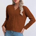thumbnail image 4 of Womens Casual Long Sleeve Button Up Cable Knit Cardigan Light-Weight Crewneck Button Down Sweaters Caramel Color XL, 4 of 10