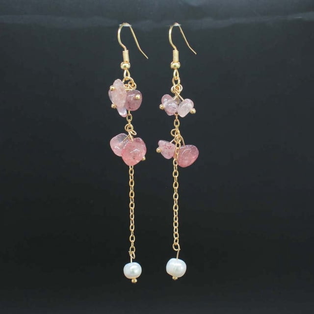 Nvzi Pendientes de borlas de perlas de cristal de piedra triturada Nvzinatural, pendientes largos de piedra triturada (rosa)