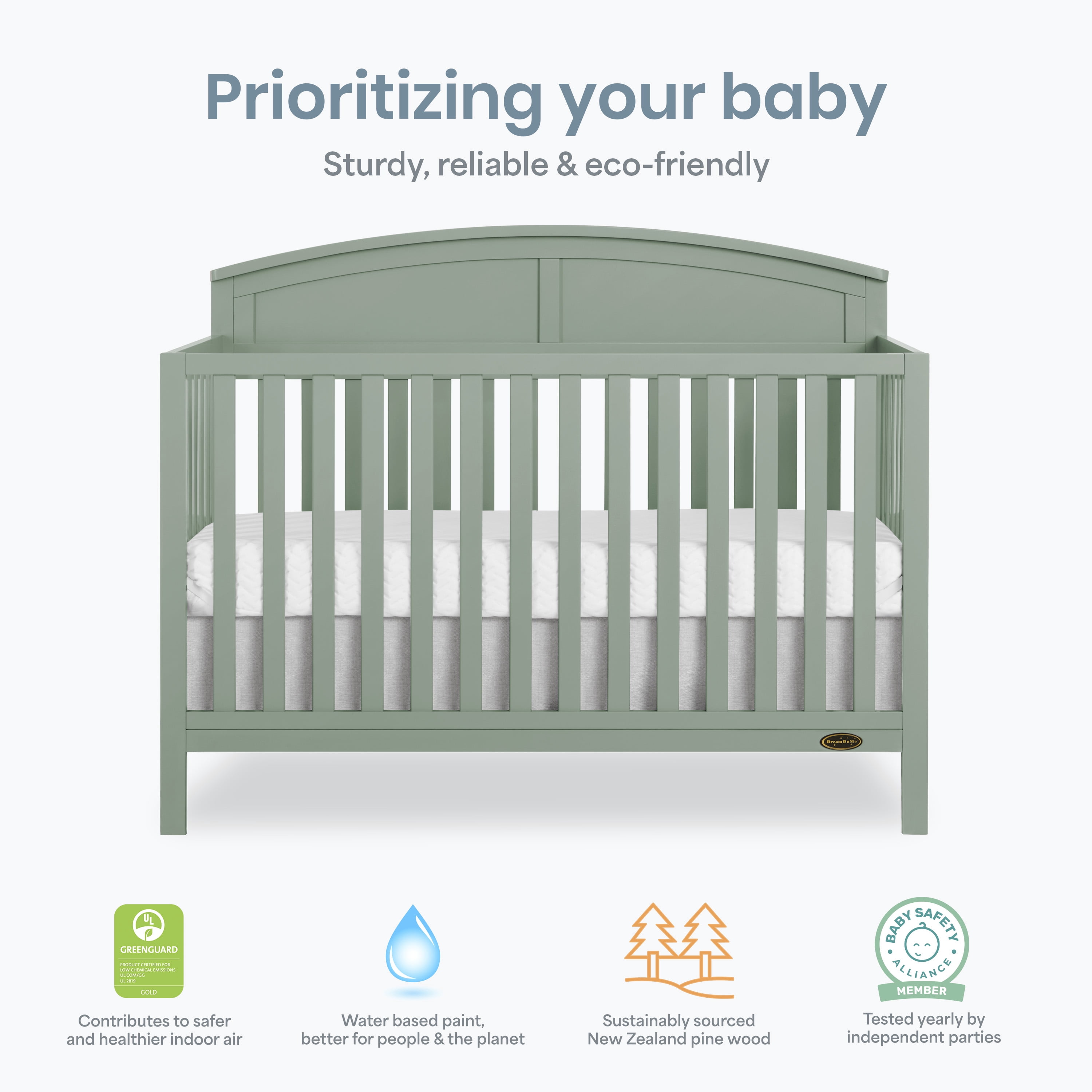 Dream On Me Storybrooke 5 in 1 Convertible Crib, Meadow Green