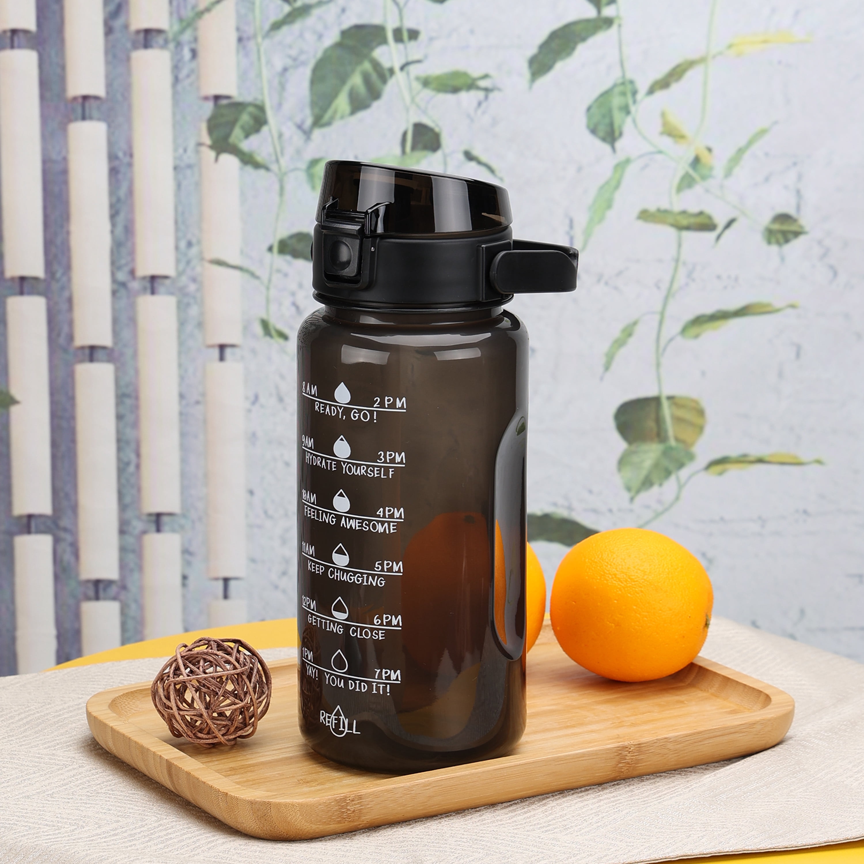 Mainstays 48 oz Black Plastic Water Bottle with Handle and Built-In Phone Holder