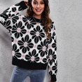 thumbnail image 4 of Women's Floral Print Crew Neck Sweater 2023 Fall Winter Long Sleeve Knitted Pullover Sweater Jumper Tops Loose Blouse, 4 of 8