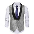 thumbnail image 3 of VBTAPA Men's Sequin Suit Vests Night Party Club Dance Casual Sleeveless Vest Wedding Prom Waistcoat Silver XXL, 3 of 7