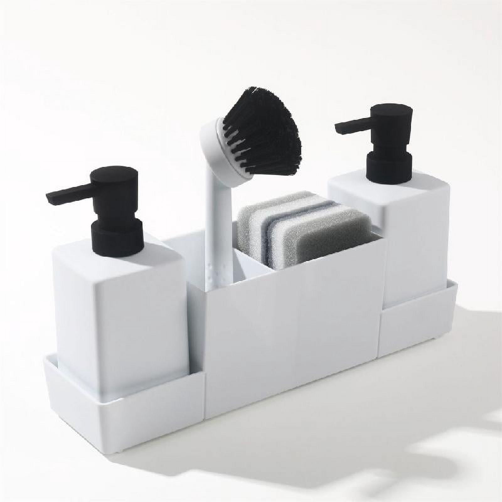 Kitchen Soap Dispenser with Sponge Holder and Storage Tray Cleaning Tool Rack