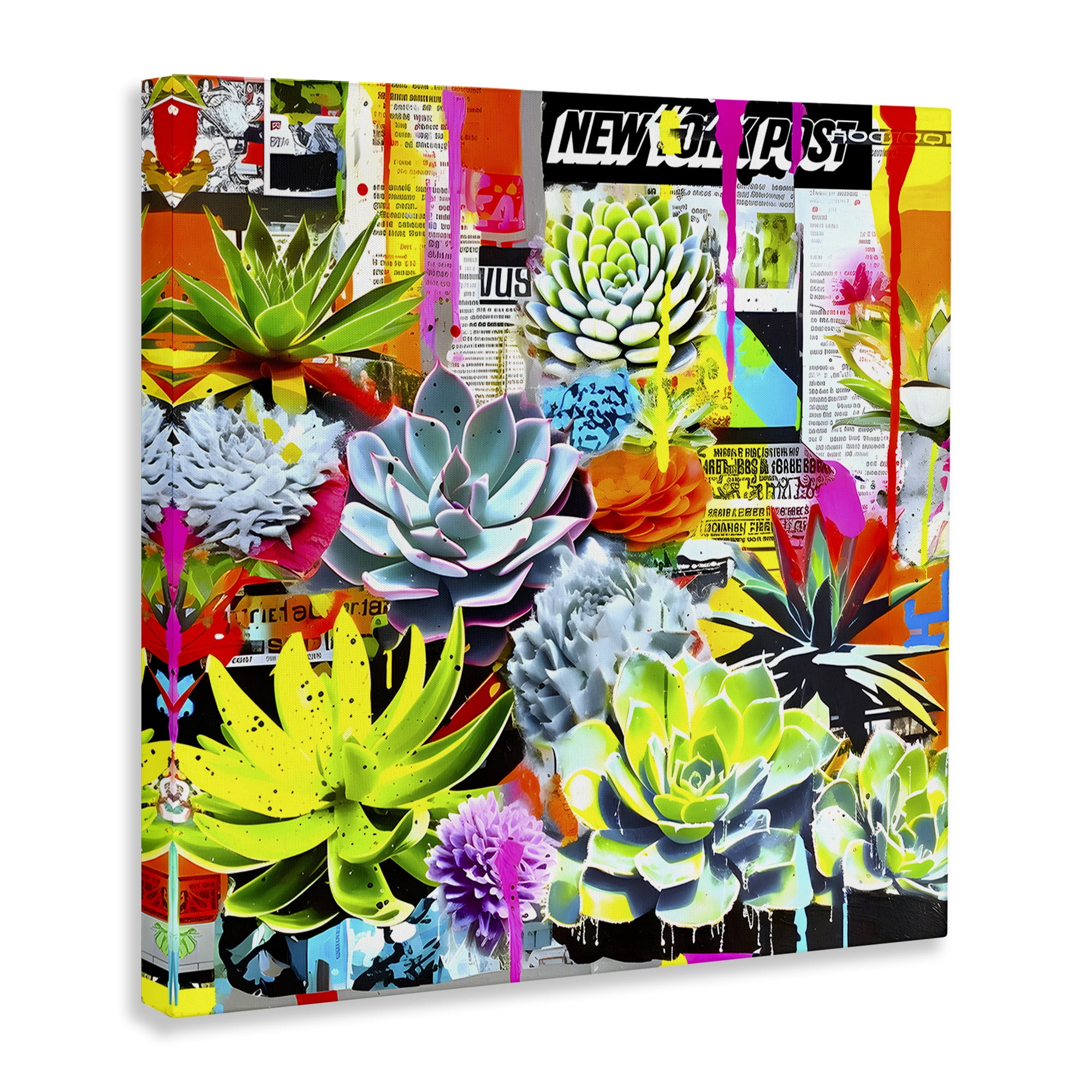 Stupell Industries Urban Graffiti Succulents Plants & Flowers Painting Wrapped Canvas Art Print Wall Art, 24 x 24