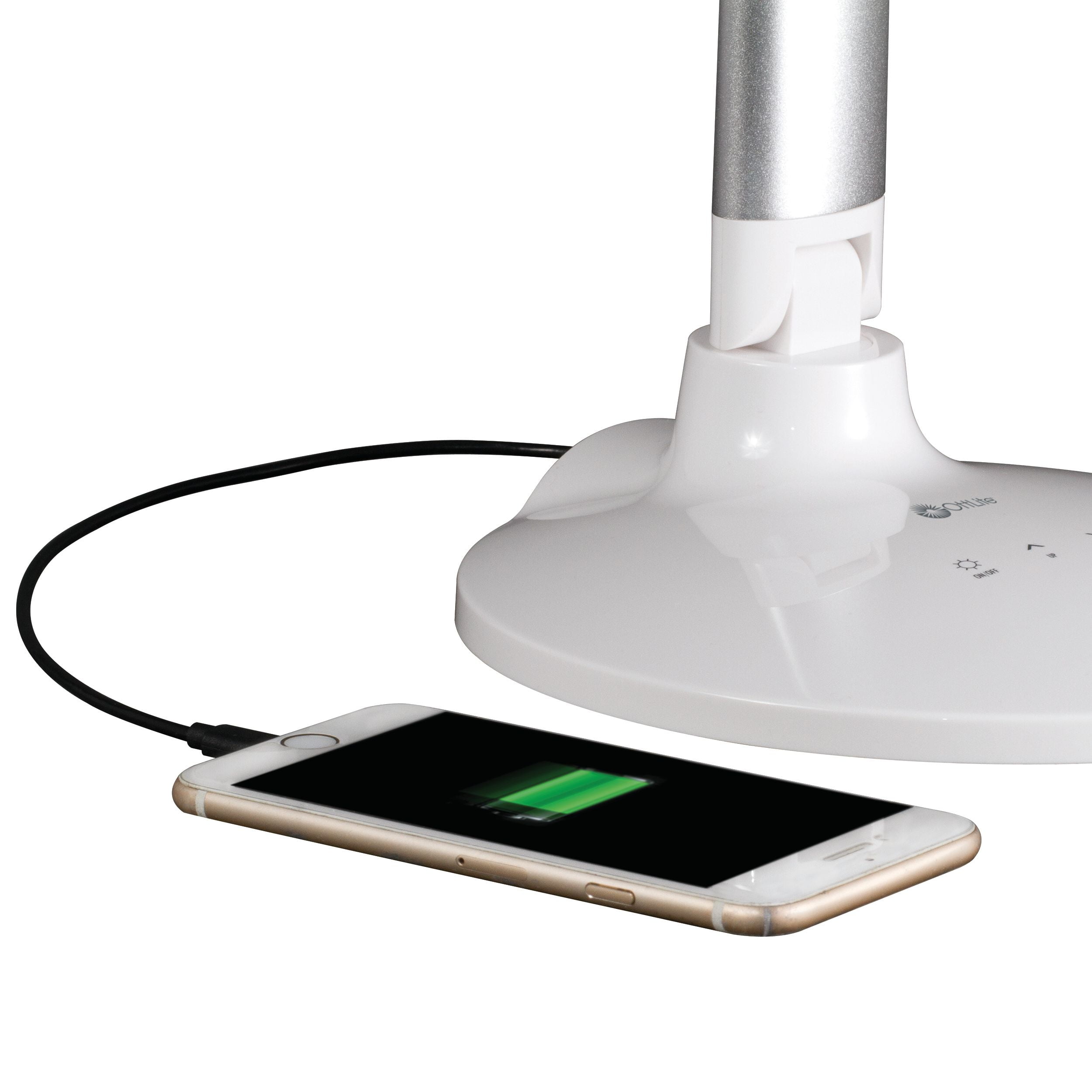 OttLite Command LED Desk Lamp with Voice Assist - White, Google Home and Amazon Alexa Compatible, USB Charging Port