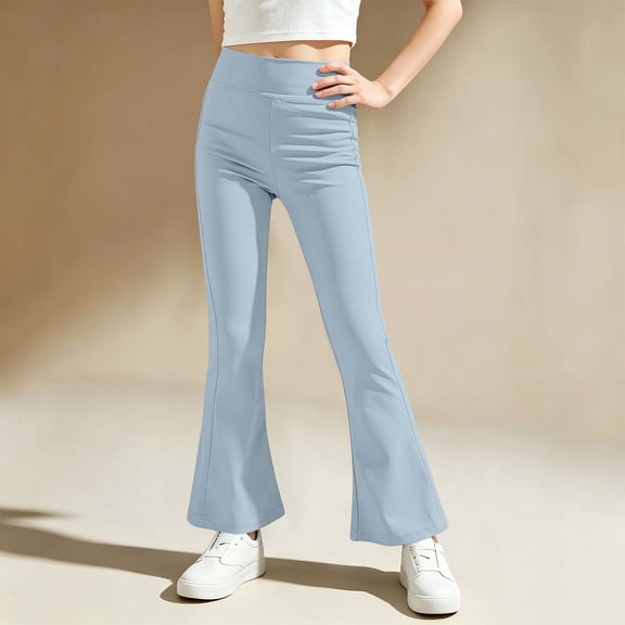 Kids Yoga Pants, Elastic Waist Casual Leggings For Medium & Large Sizes, Soft Activewear For Girls Sky Blue 14-15 Years