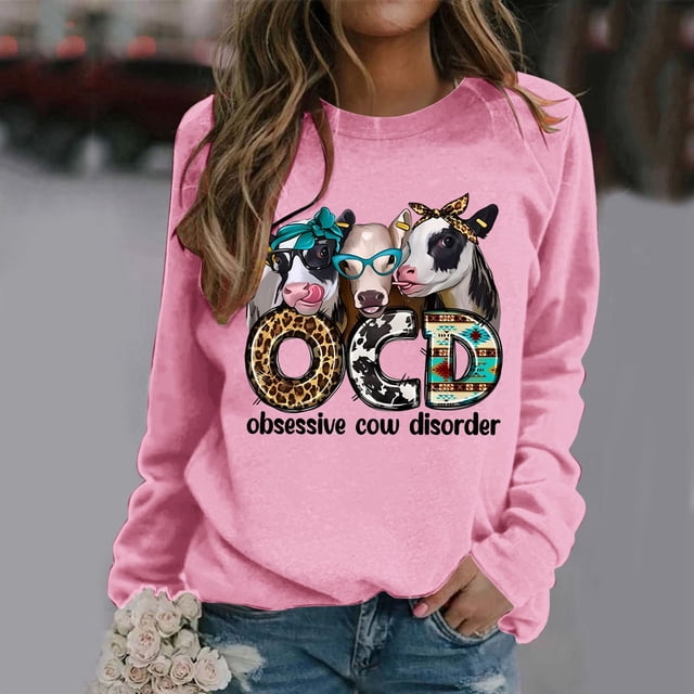 TINZ Chandail à Motif pour Femmes, Décontracté, Mignon, Vache, Animal, à Lettres Imprimées, Col Rond, Manches Longues, Chandail à Capuchon Léger, Fermeture Éclair Intégrale, Fermeture Éclair Intégrale, Chandail à Capuchon pour Femmes, Crop Top