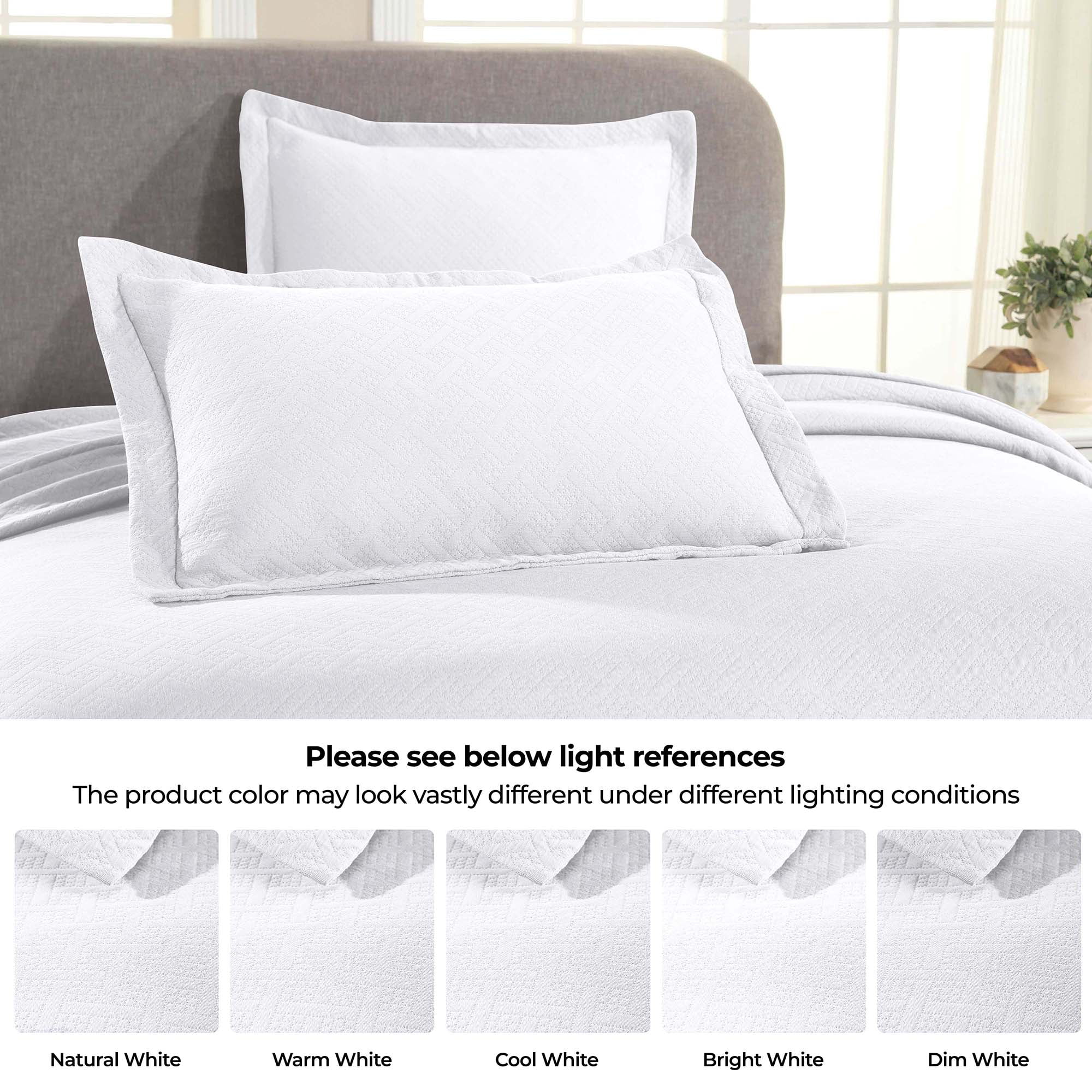Superior Basket Weave 2 Piece Decorative Cotton Bedspread, Lightweight Bedding Set, Twin Size, White
