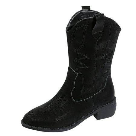 

NECHOLOGY Womens Winter Boots Size 12 Wide Calf Heels Solid Middle Strap Color Retro Wide Calf Boots for Women with Heel Black 7.5