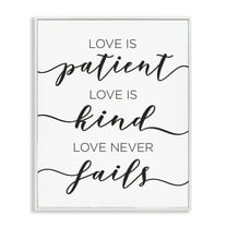 Stupell Industries Love Never Fails Phrase Typography Painting White Framed Art Print Wall Art, 11 x 14
