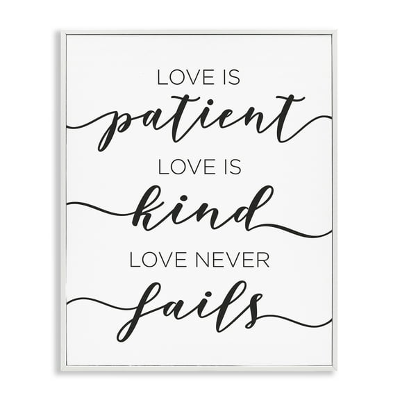 Stupell Industries Love Never Fails Phrase Typography Painting White Framed Art Print Wall Art, 11 x 14