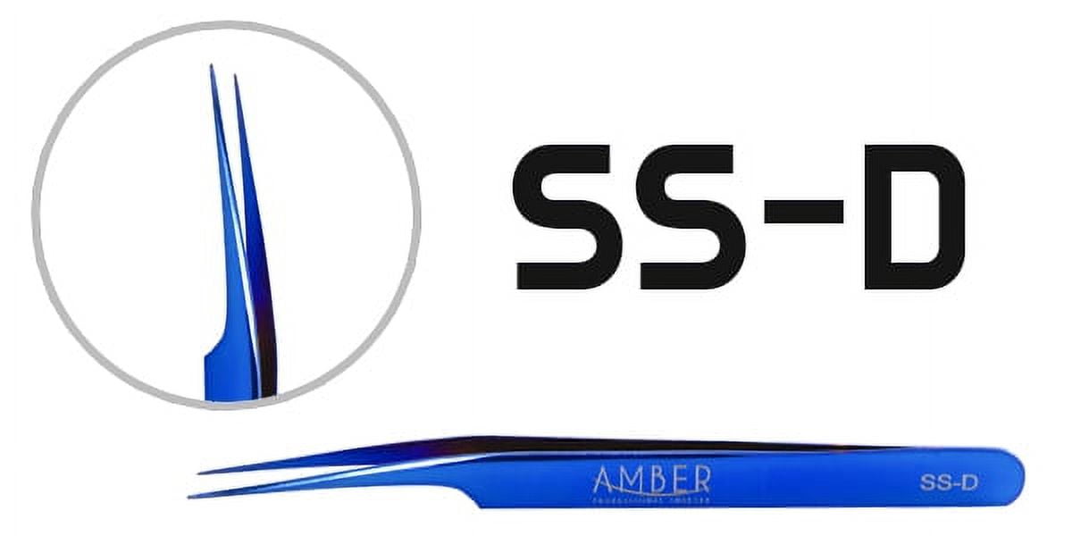 Amber Lash Blue 4 Tweezers Set with Tweezer Case for Eyelash Extension