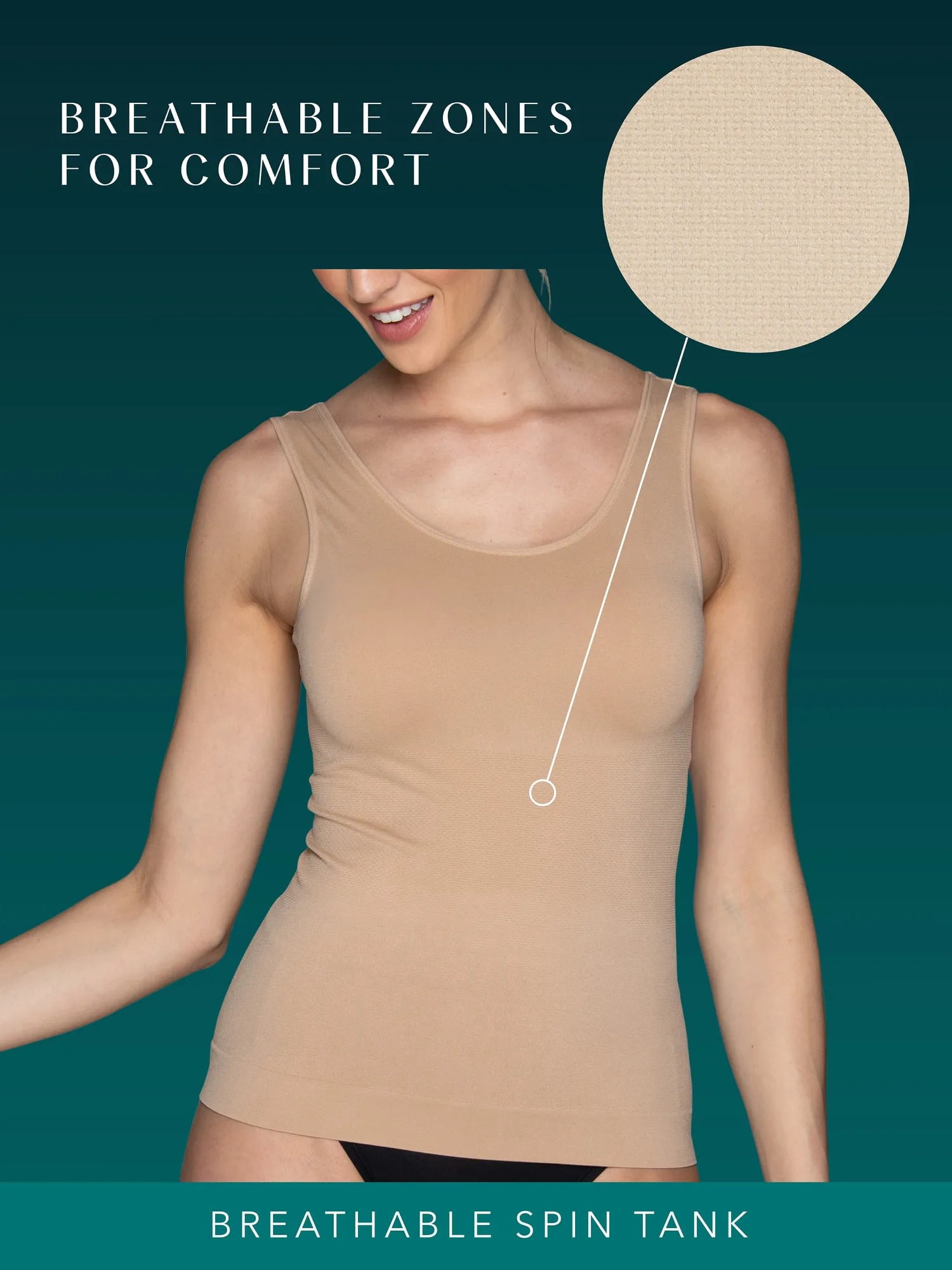 Vanity Fair Radiant Women's Seamless Reversible Spin Tank, Breathable Smoothing Cami, V-Neck or Scoop Neck, Sizes S–3XL
