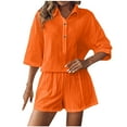 thumbnail image 2 of PIWHJQK Women Summer Outfits Set Loose Collared Set Women Solid Color Shirt Set Loose Style Collared Sleeve With Pockets Casual Wear Outfits Set, 2 of 5