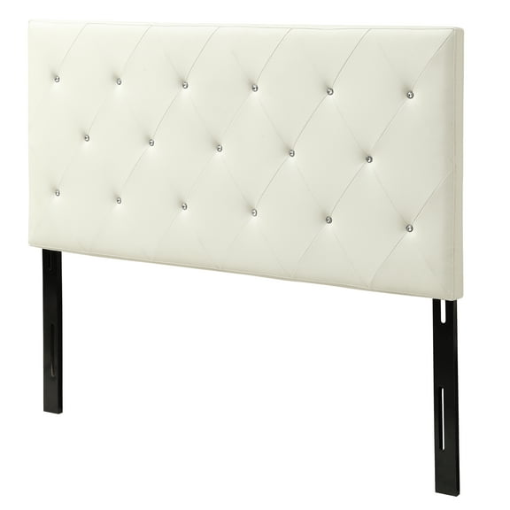 AC Pacific Queen Contemporary Crystal Diamond Tufted Upholstered Headboard, White