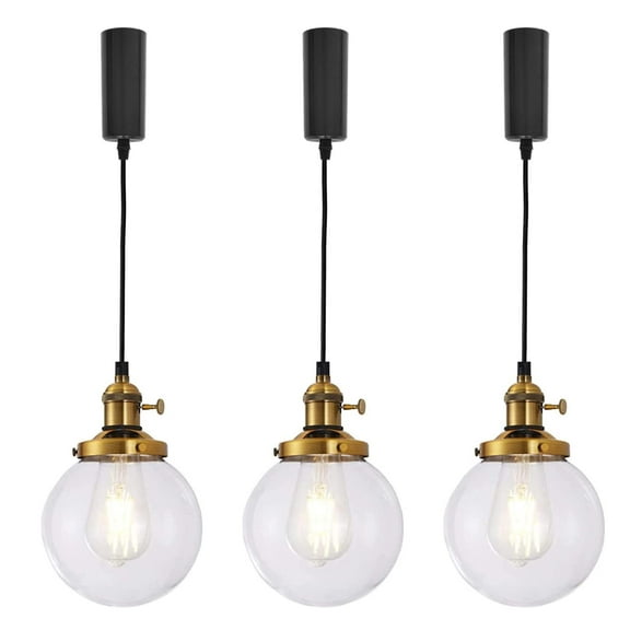 Kiven L-Type track lighting pendants,L track pendant lights with Clear Glass Lampshade,Vintage Track Lighting Fixture for Kitchen Hallway Cafe,Gold(3 pack)