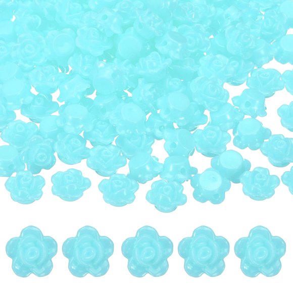 Perlas de Flor de Rosa de Acrílico Uxcell, 50 Pcs Perlas Espaciadoras de Flor de Rosa de Fondo Plano Coloridas con Agujero de 2mm para Hacer Collares y Pulseras de Manualidades, Azul Agua