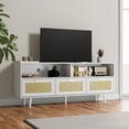 thumbnail image 3 of Cozy Castle Rattan TV Stand with Storage for 65/70 Inch TV, 61" in Boho TV Entertainment Center, TV Console for Living Room, White, 3 of 8
