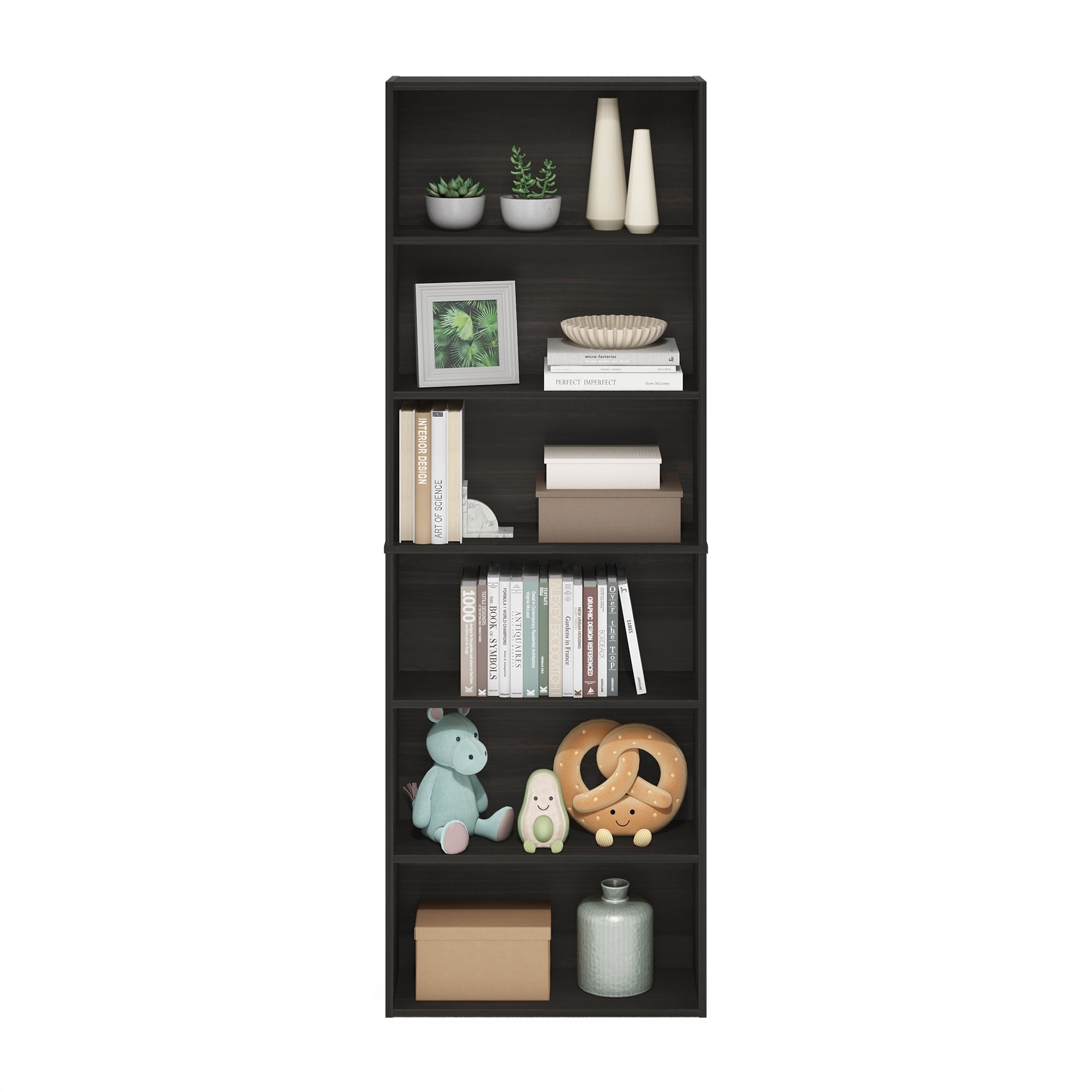 Furinno JAYA Simply Home Free Standing Adjustable 6-Tier Open Storage Bookcase, Espresso