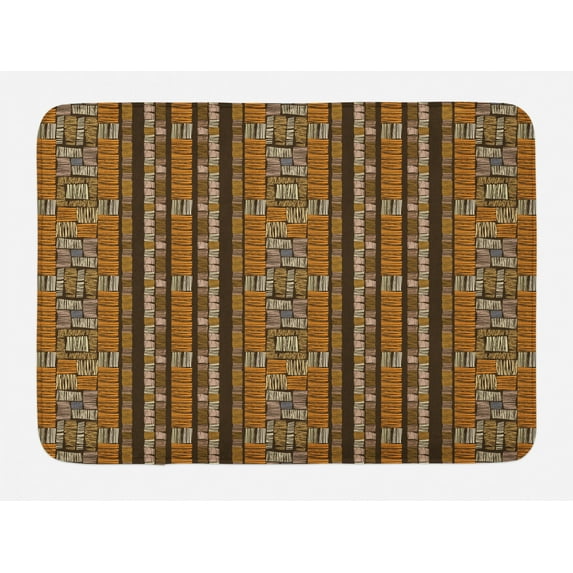 Ethnic Bath Mat, African Culture Tribal Ornamental Stripes with Earthy Classical Timeless Motifs, Non-Slip Plush Mat Bathroom Kitchen Laundry Room Decor, 29.5 X 17.5 Inches, Multicolor, Ambesonne