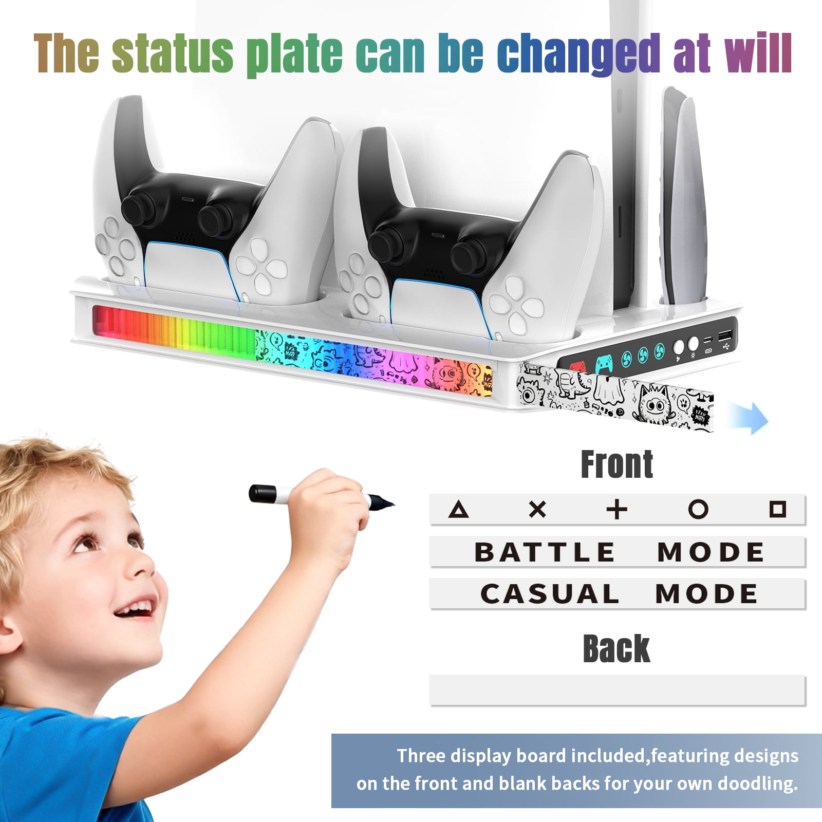 ZYTHRONE PS5/ Slim/Pro Cooling station with Fast Contoller Charger for PlayStation 5 Disc & Digital Console Stand, RGB Light, Quiet Cooling Fan, Headset Holder