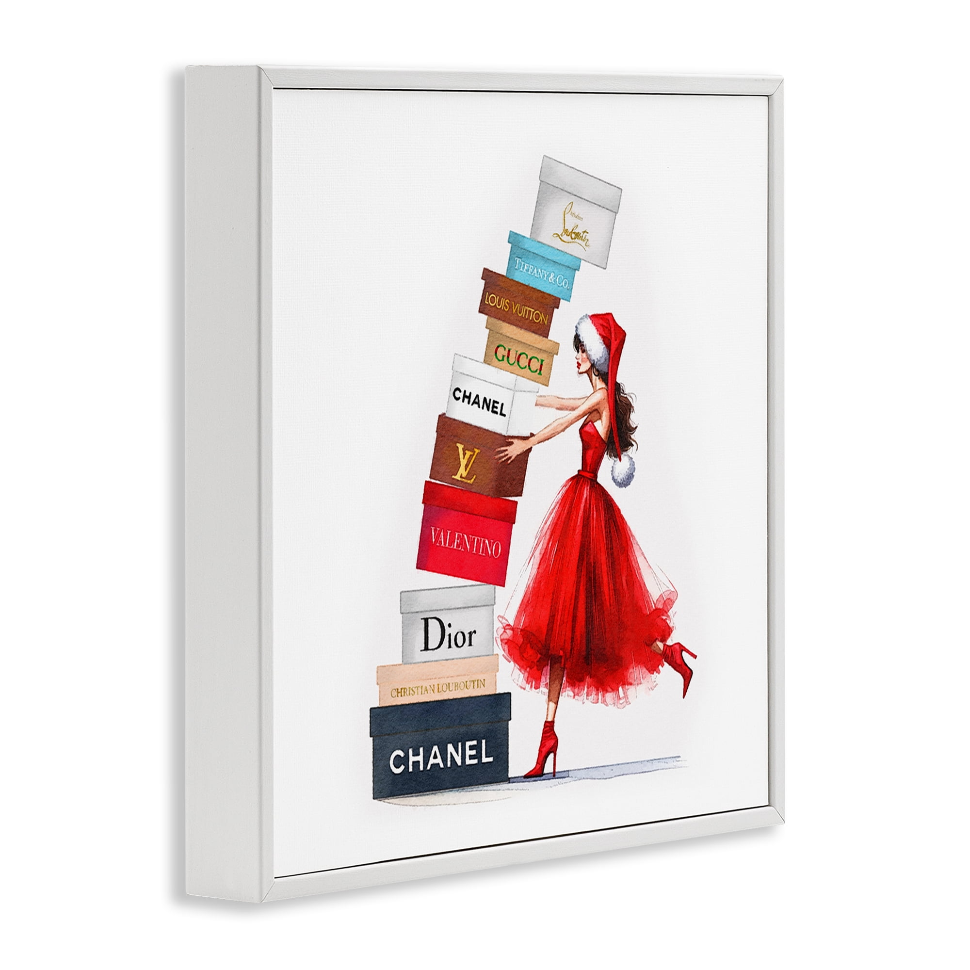 Stupell Industries Christmas Shopping Boxes Holiday Painting White Framed Art Prints Wall Art, 12 x 12
