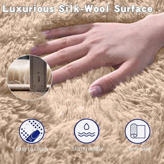 Beige Fluffy Rug for Bedroom 8x10 ft Large - Ultra Soft & Non Slip Shaggy Area Rug, Comfy  Carpet for Living Room Kids Room Teens Dorm Home Decor, 1.7'' Thick Indoor Plush Carpets