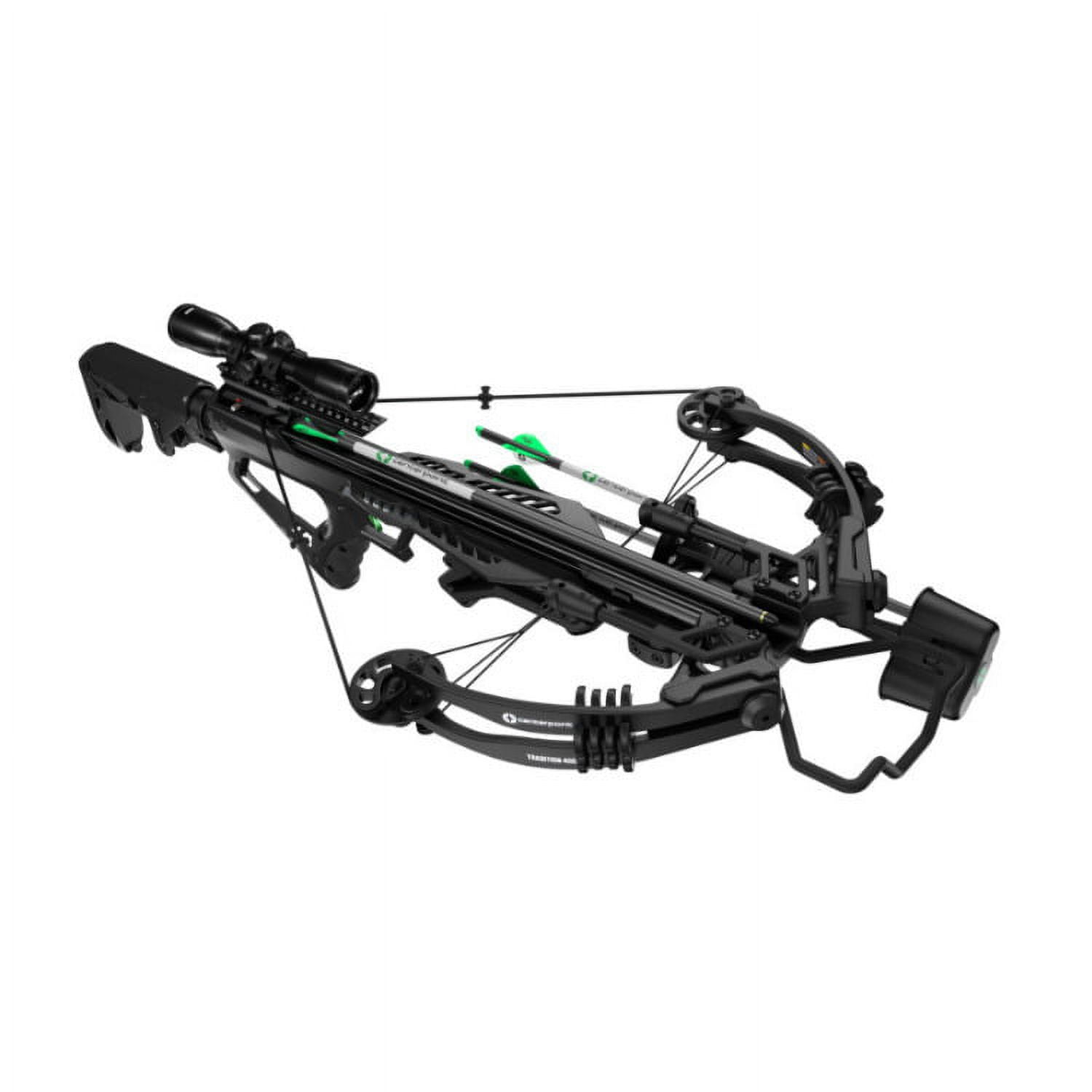 CenterPoint Tradition 405 Crossbow Package, 405 FPS, Whisper Silencing System, 4x32 Illuminated Scope, Stealth Black (C0002)