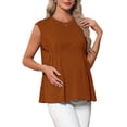 thumbnail image 4 of INSPIRE CHIC Womens Maternity Tank Tops Pleated Peplum Tunic Cap Sleeve Casual Shirt Dressy Sleeveless Pregnancy Blouses S Brown, 4 of 6