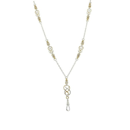 Byzantine Collection (Women's Fashion Lanyard Necklace for ID Badge, Key Chain, or Phone with Two Tone, Silver and Gold Celtic Knots and Byzantine Accents, Rear Magnetic Break Away Clasp,)