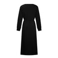 thumbnail image 4 of Women's Winter Solid Maxi Dress Long Sleeve Deep V-Neck Sexy Slit Pleated Long Dress Fall Evening Party Cocktail Dresses, 4 of 7