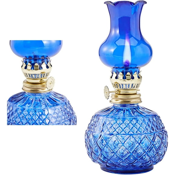 Glass Kerosene Oil Lamps, Hurricane Lamp, Lantern Vintage Oil Lamps for Indoor Use Decor Chamber, Home Lighting Clear Kerosene Lamp Lantern, Classic Vintage Old Oil Lantern (Blue)